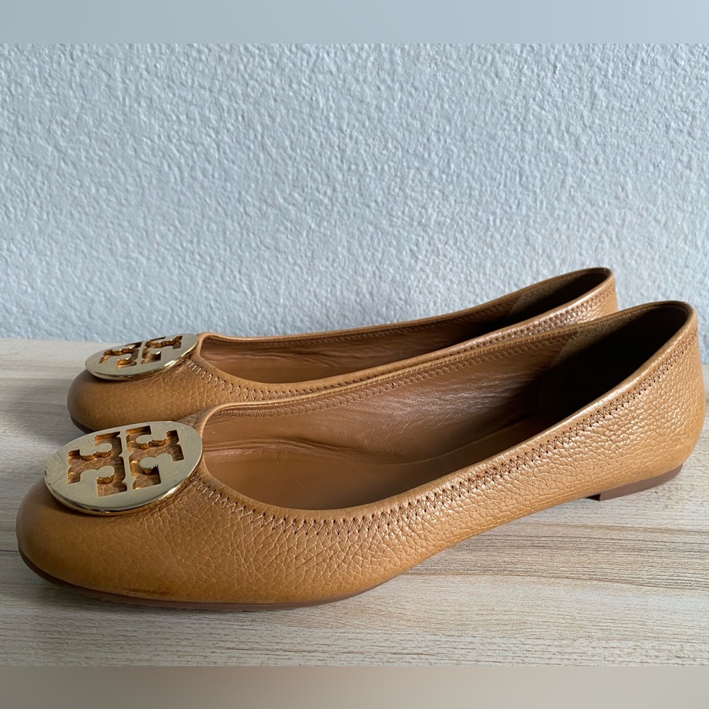 Tory Burch Reva Ballet Flats Leather Royal Tan Size 12 - Picture 16 of 16